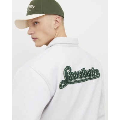 Grey Oversized Fit Applique Rugby Polo Top