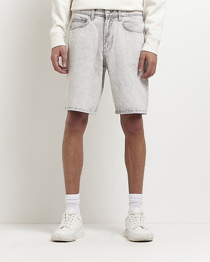 Grey oversized fit bermuda denim shorts