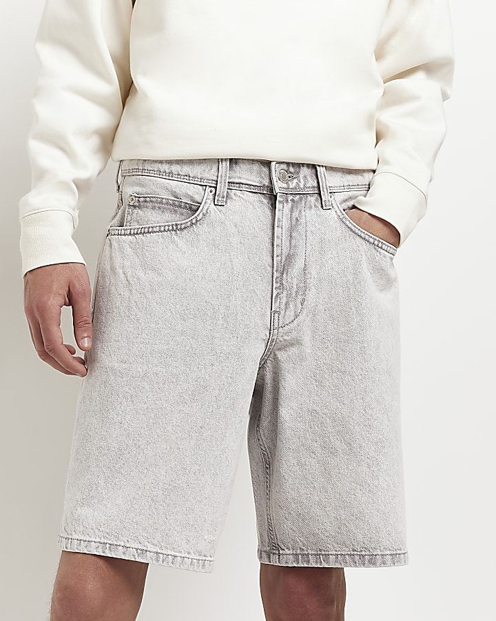 Grey oversized fit bermuda denim shorts