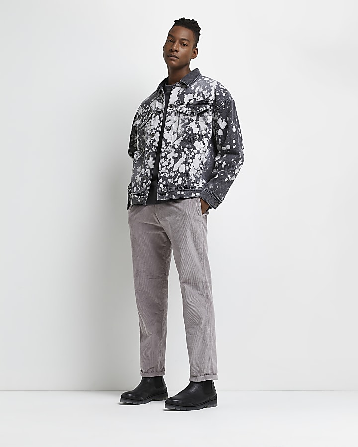 Grey oversized fit bleached denim jacket