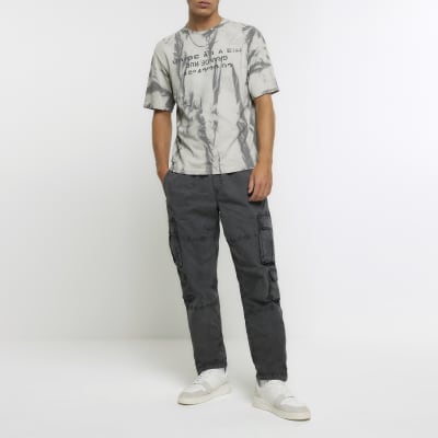 Grey oversized fit graphic texture t-shirt | River Island