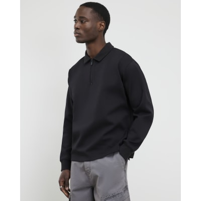 Grey Oversized Fit Long Sleeve Polo Shirt