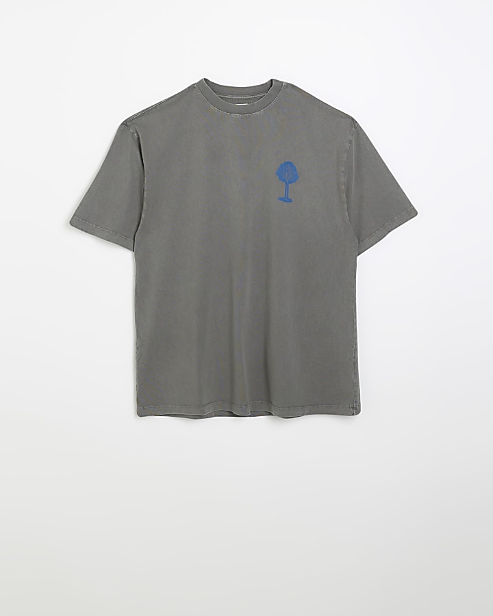 Grey oversized fit palm diamante t-shirt