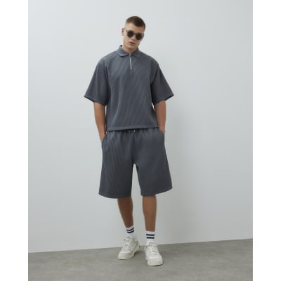Grey Oversized Fit Plisse Shorts