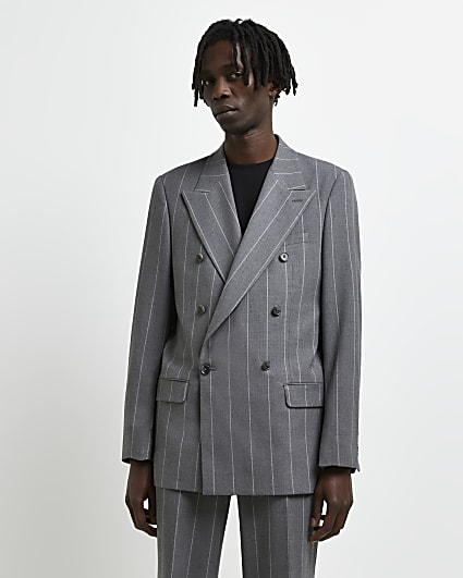 Grey oversized fit Stripe suit jacket