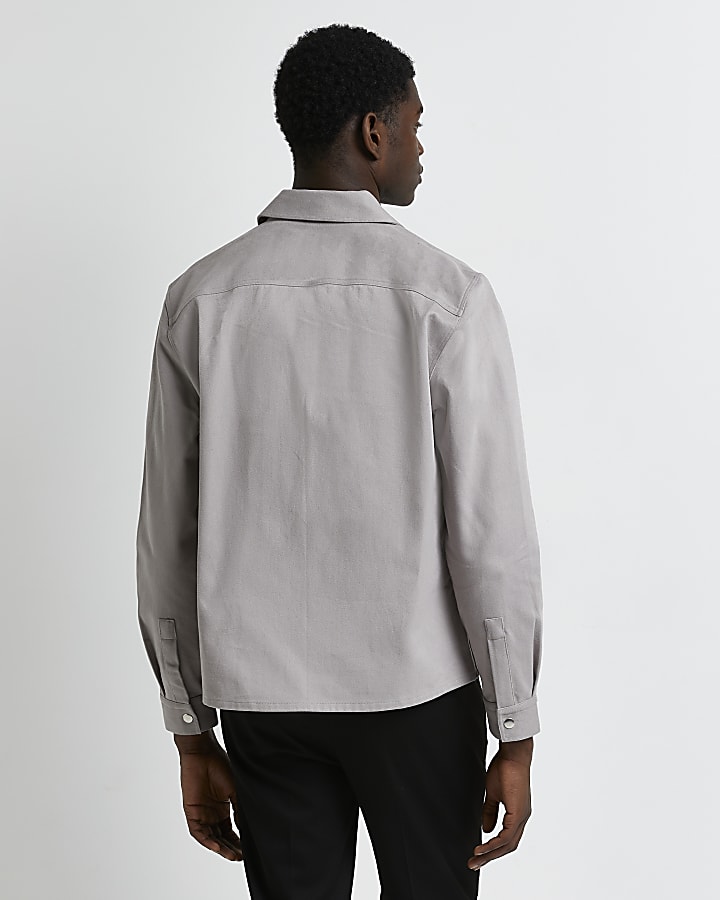 Grey oversized fit twill pocket shacket