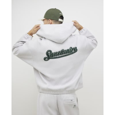 Grey Oversized Fit Zip Through Hoodie