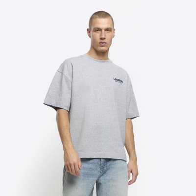 Grey oversized graphic heavyweight t-shirt | River Island