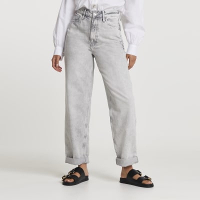 Grey oversized high waisted mom jeans | River Island