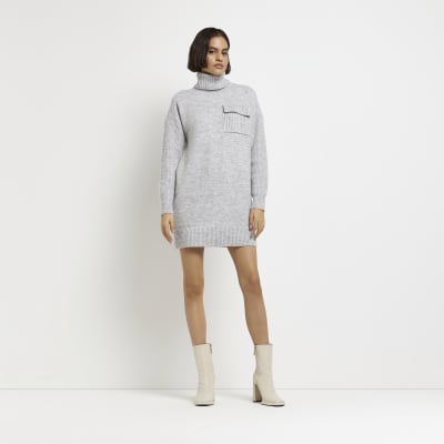 Grey oversized knit jumper mini dress