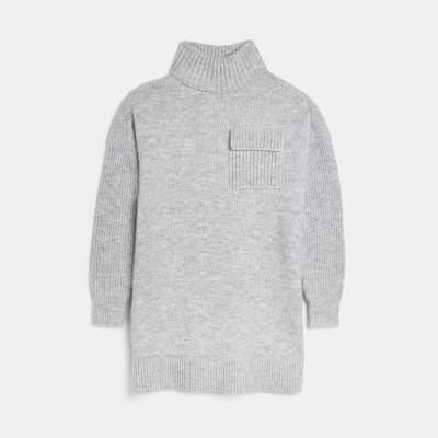 Grey oversized knit jumper mini dress