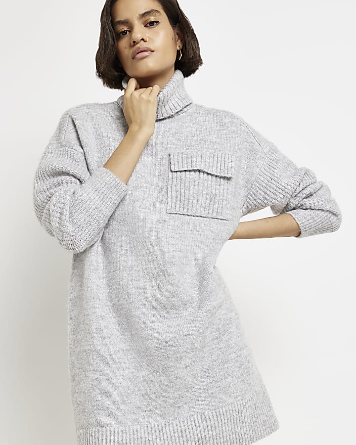 Grey oversized knit jumper mini dress