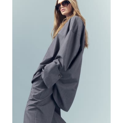 Grey Oversized Long Sleeve Shirt