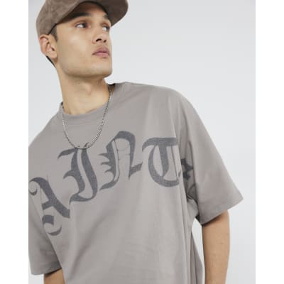 Grey Oversized Sainte Print T-Shirt