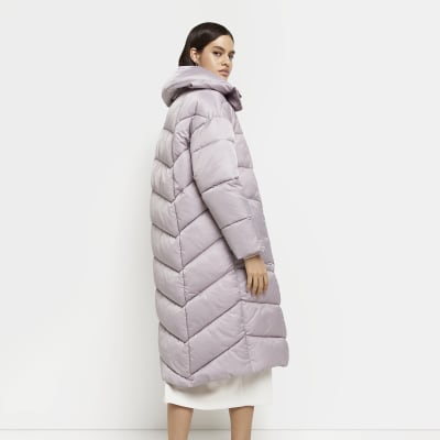 Grey padded longline coat River Island