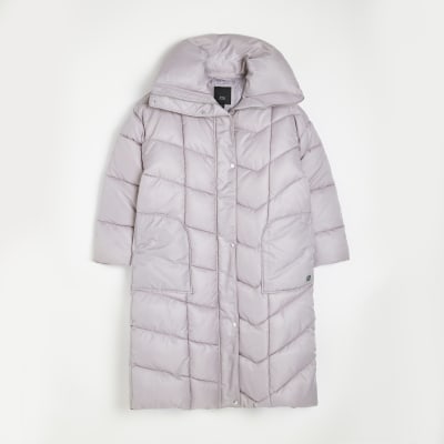 Grey padded longline coat River Island
