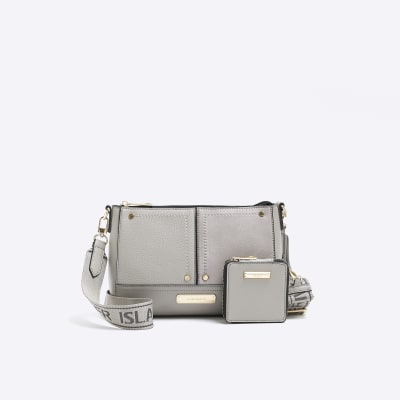 River Island Grey RI checkerboard boxy cross body bag