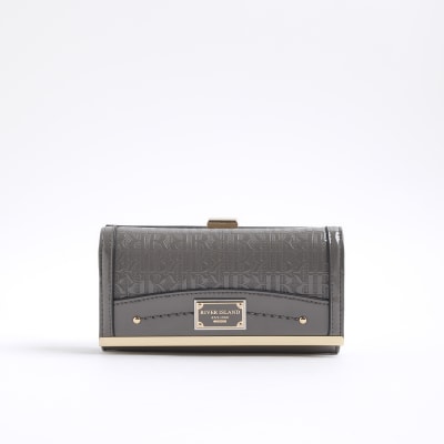 Grey Patent RI Monogram Panelled Purse