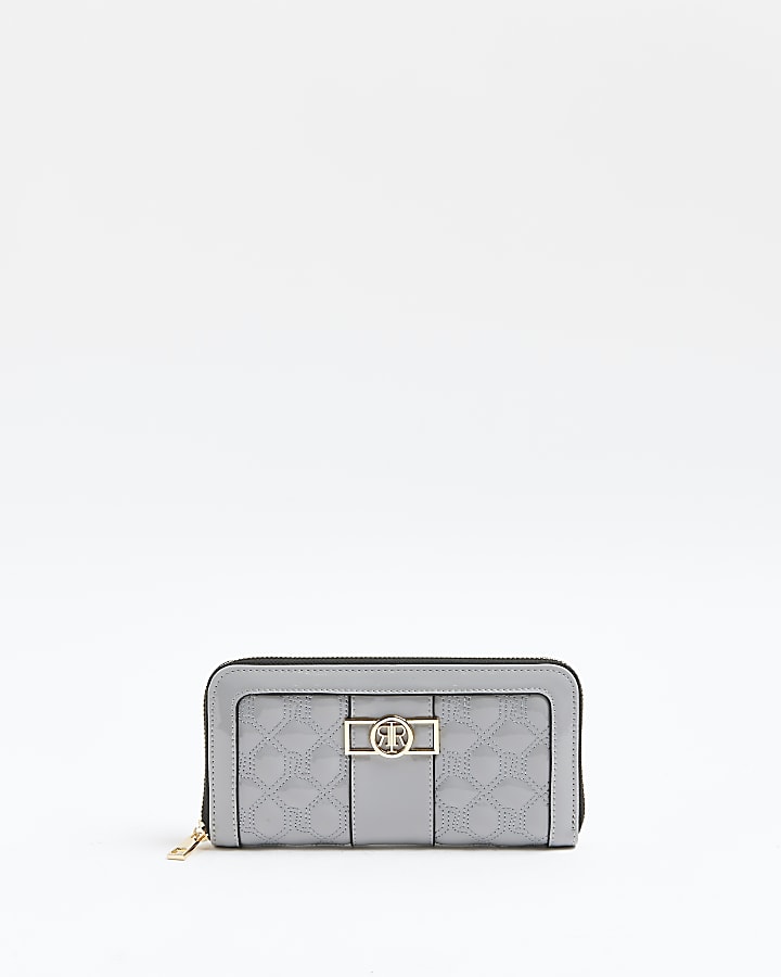 Grey patent RI monogram quilted purse
