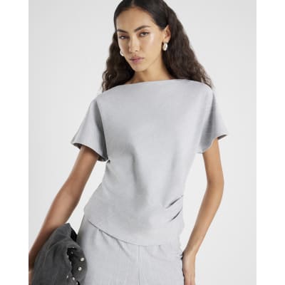 Grey Pinstripe Ruched T-shirt