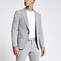 Grey pinstripe skinny suit jacket