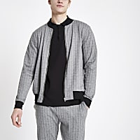 Grey pinstripe slim fit bomber jacket