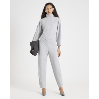 Grey Pinstripe Tapered Leg Trousers