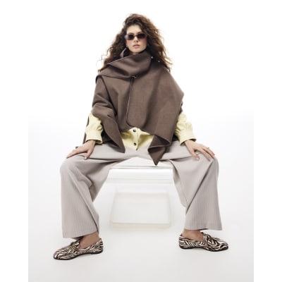 Grey Pinstripe Wide Leg Trousers