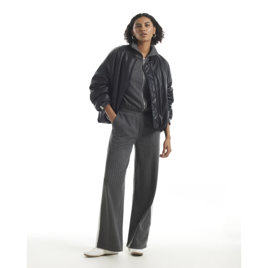 River Island Grey Pinstripe Wide Leg Trousers