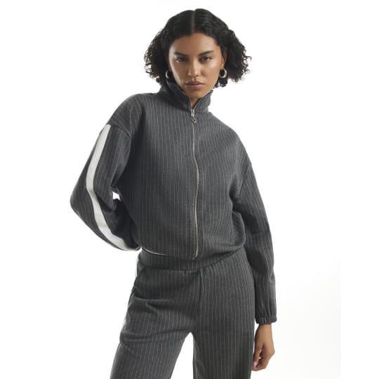 River Island Grey Pinstripe Zip Tracksuit Top