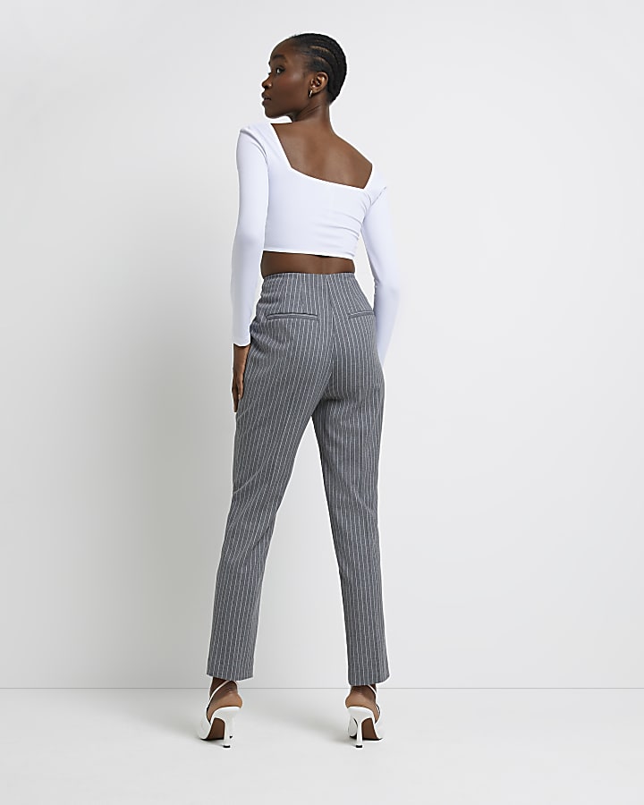 Grey pinstriped cigarette trousers