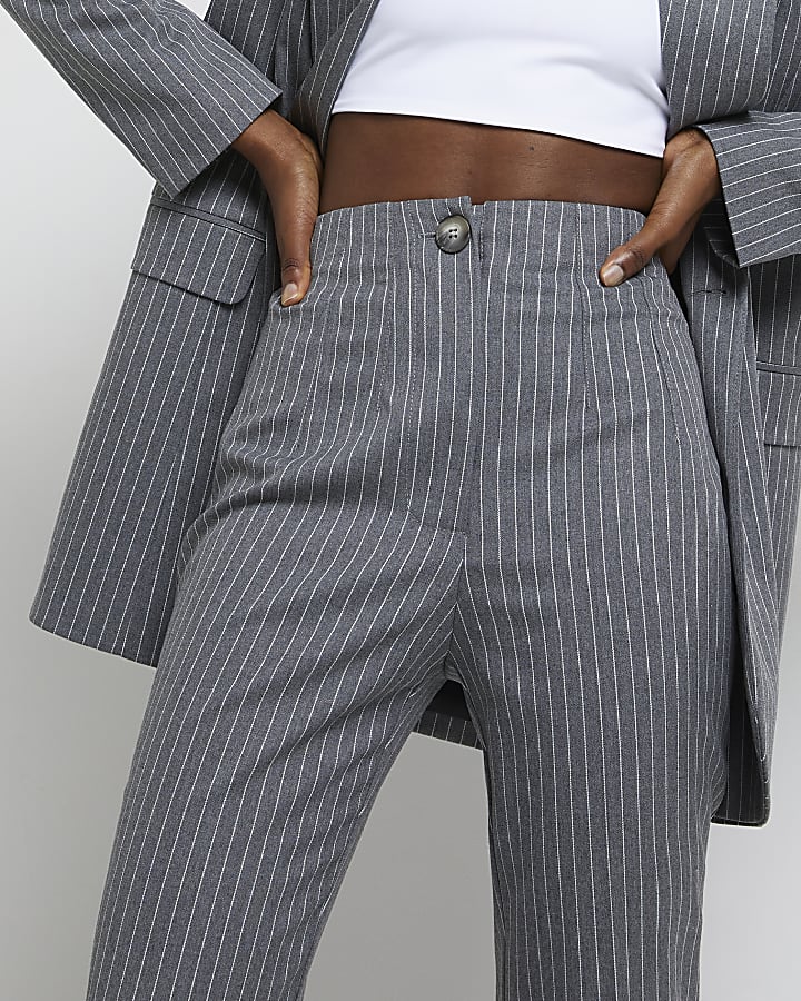 Grey pinstriped cigarette trousers