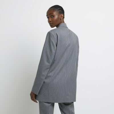 Grey pinstriped double breasted blazer