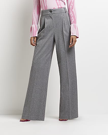Grey pleated wide leg trousers