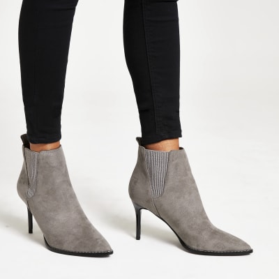 grey pointed ankle boots