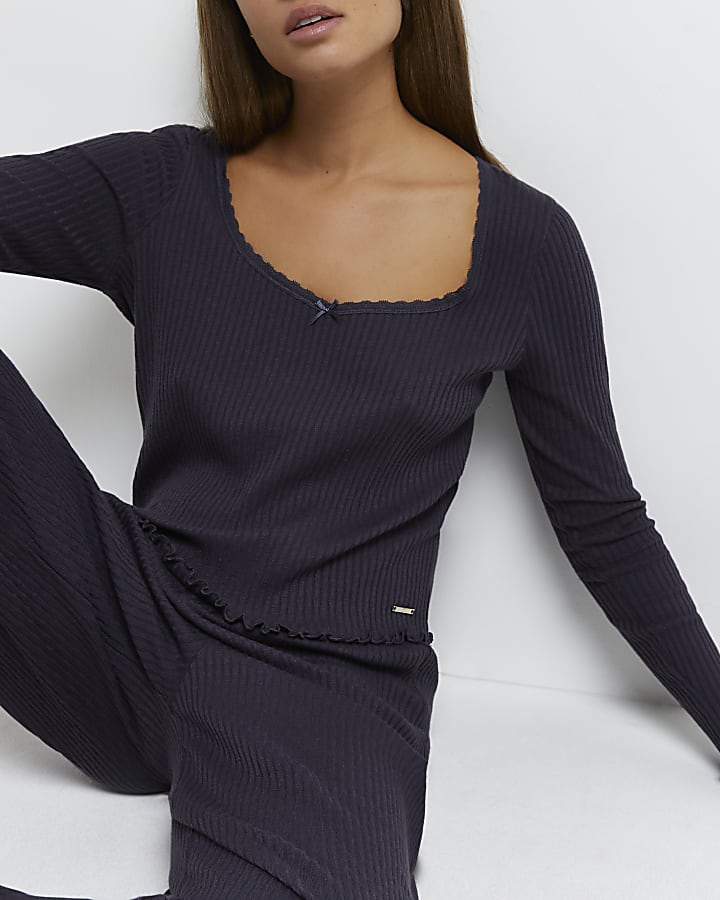 Grey pointelle knit pyjama top