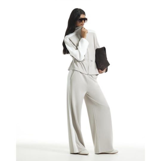 River Island Grey Premium Colour Block Wide Leg Trousers