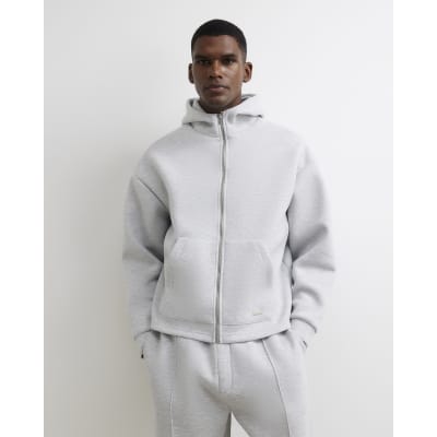 Grey Premium Cotton Zip Through Hoodie