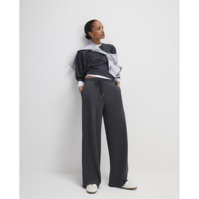 Grey Premium Drawstring Wide Leg Joggers