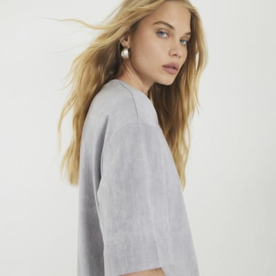 Grey Premium Short Sleeve Boxy Fit T-shirt