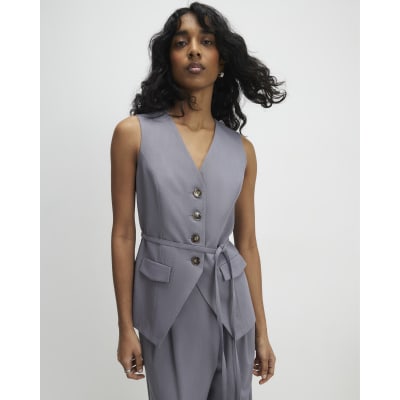 Grey Premium Sleeveless Tie Detail Waistcoat
