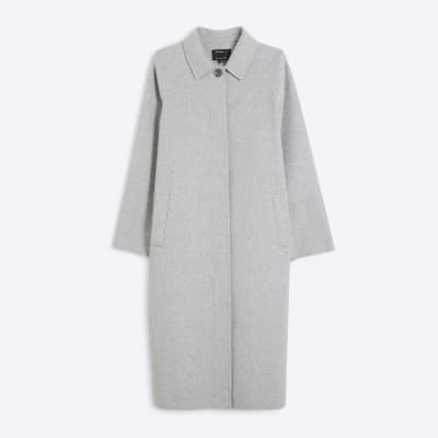 Grey Premium Wool Blend Button Coat | River Island