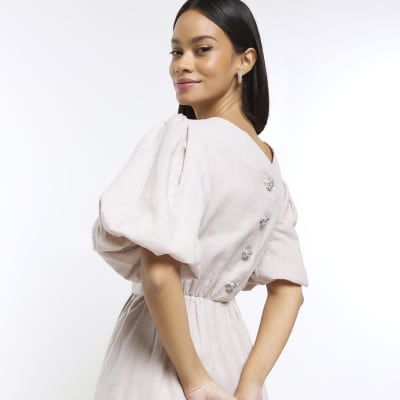 Grey puff sleeve mini dress