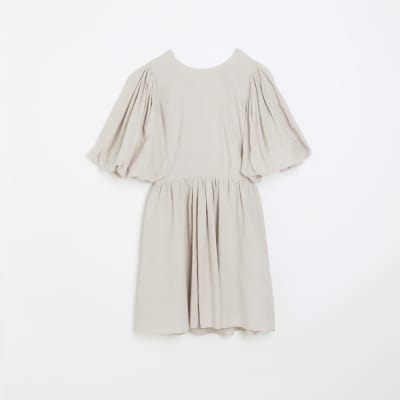 Grey puff sleeve mini dress