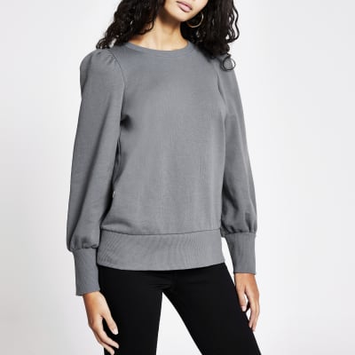 grey puff sleeve sweatshirt