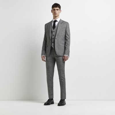 Grey Puppytooth Skinny Fit waistcoat