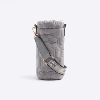 Grey quilted bottle holder bag River Island