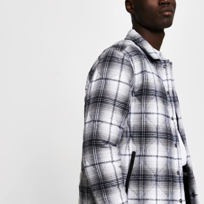Grey quilted check shacket River Island