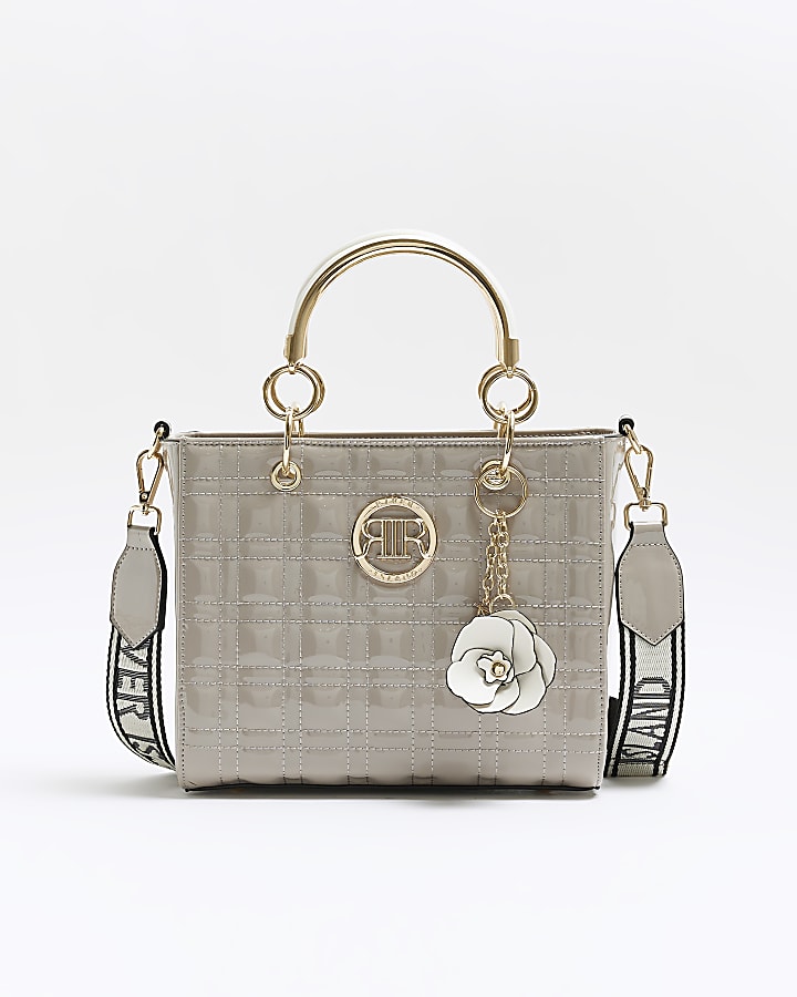 Grey quilted corsage tote bag | River Island