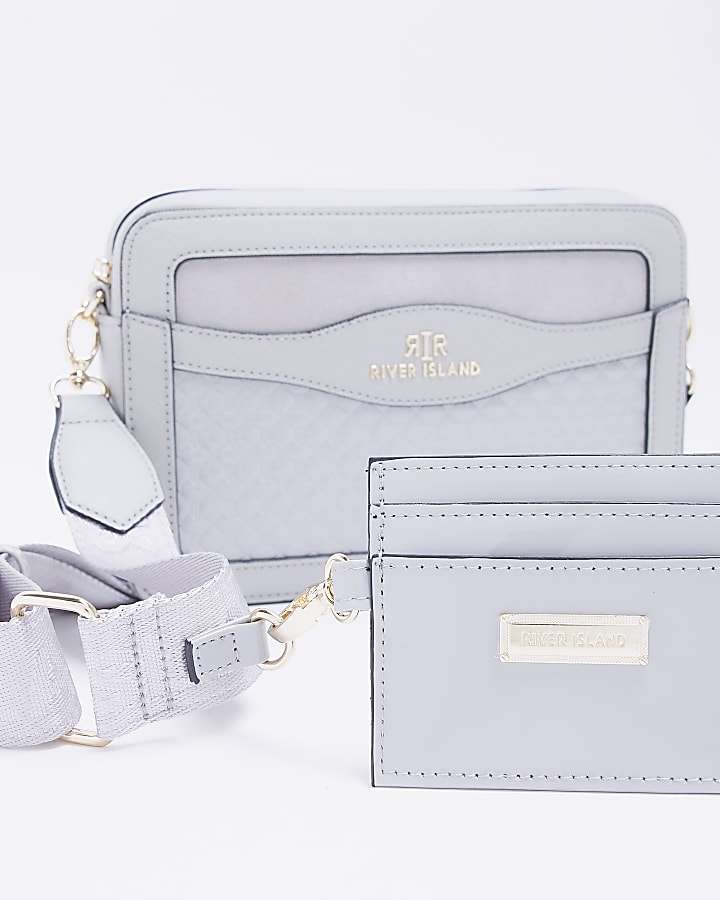 Grey quilted cross body bag
